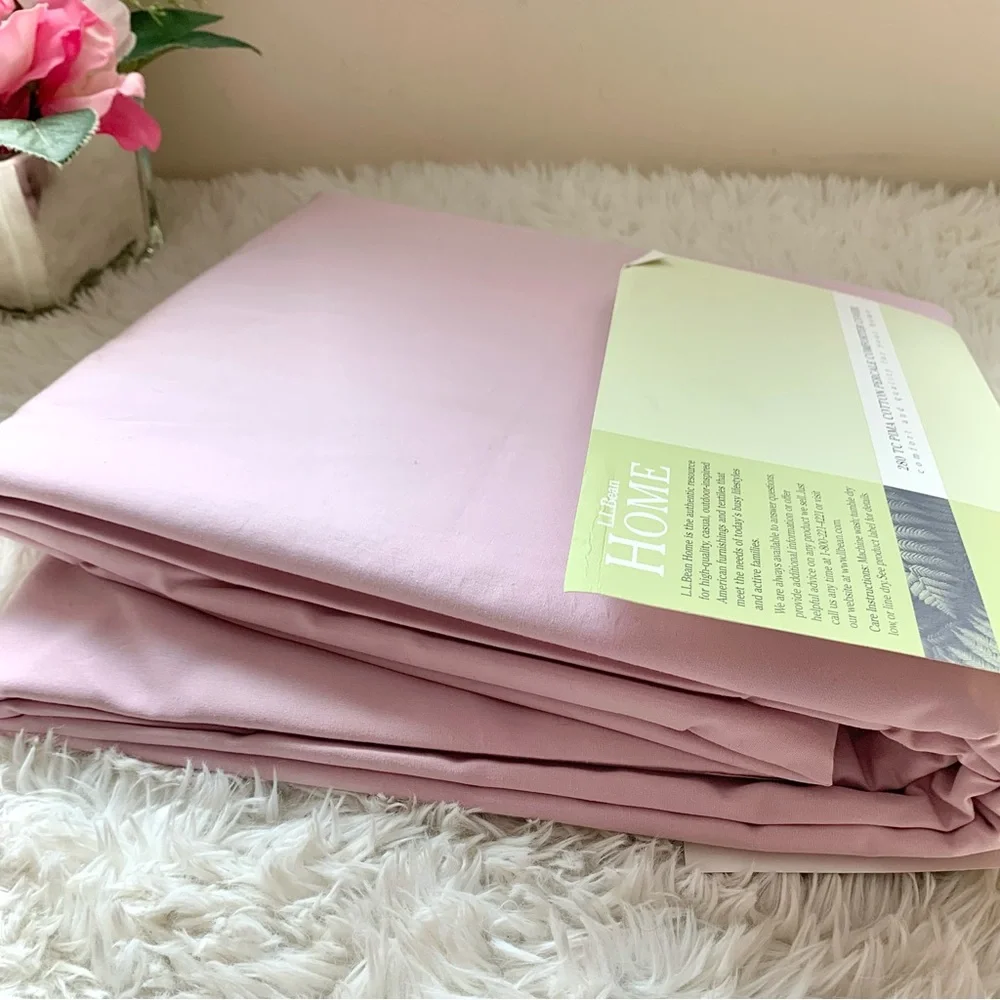 NEW LL Bean Pima Cotton Percale Duvet Comforter Cover QUEEN Pink NWT